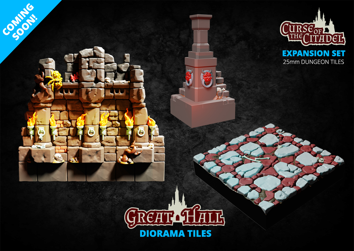 Expansion Set "Great Hall" with new Wall Scenery Set, new Lava-Tile-Set and new Castle Tiles.