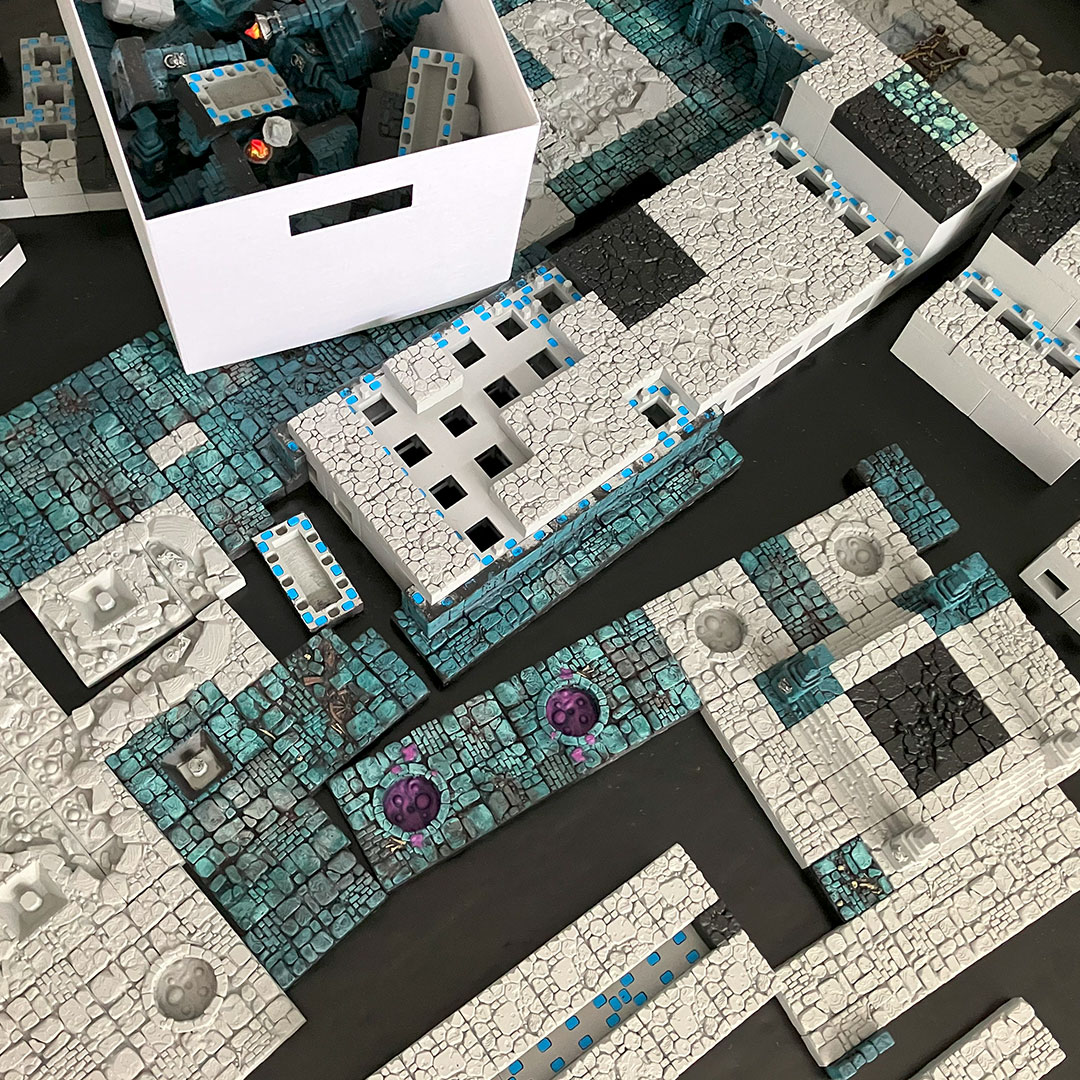 Step-by-step disassembly of a 3D-printed fantasy temple diorama gaming board 01